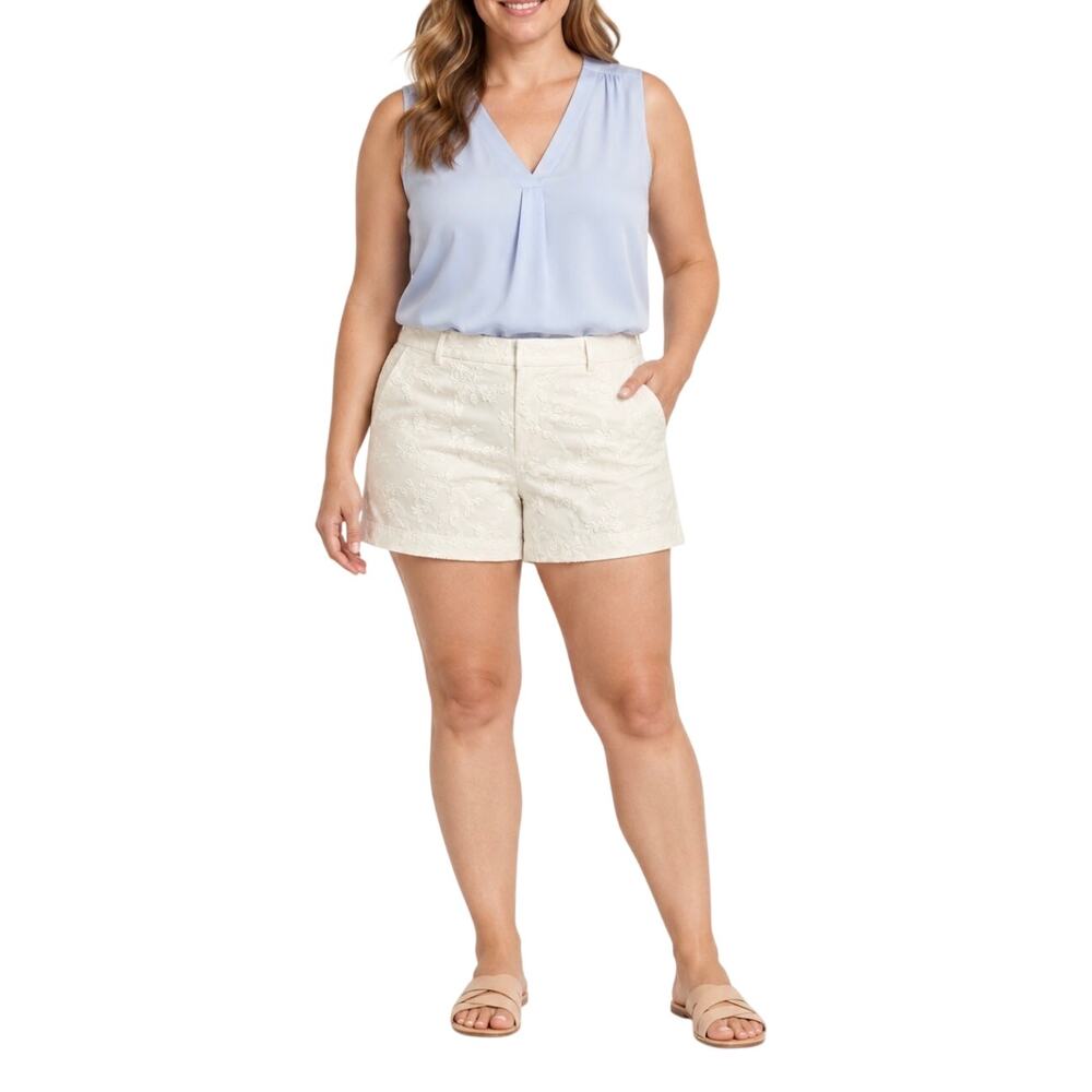 LOFT White Floral Embroidered Tailored Shorts, Cottagecore, Size 12 NWT